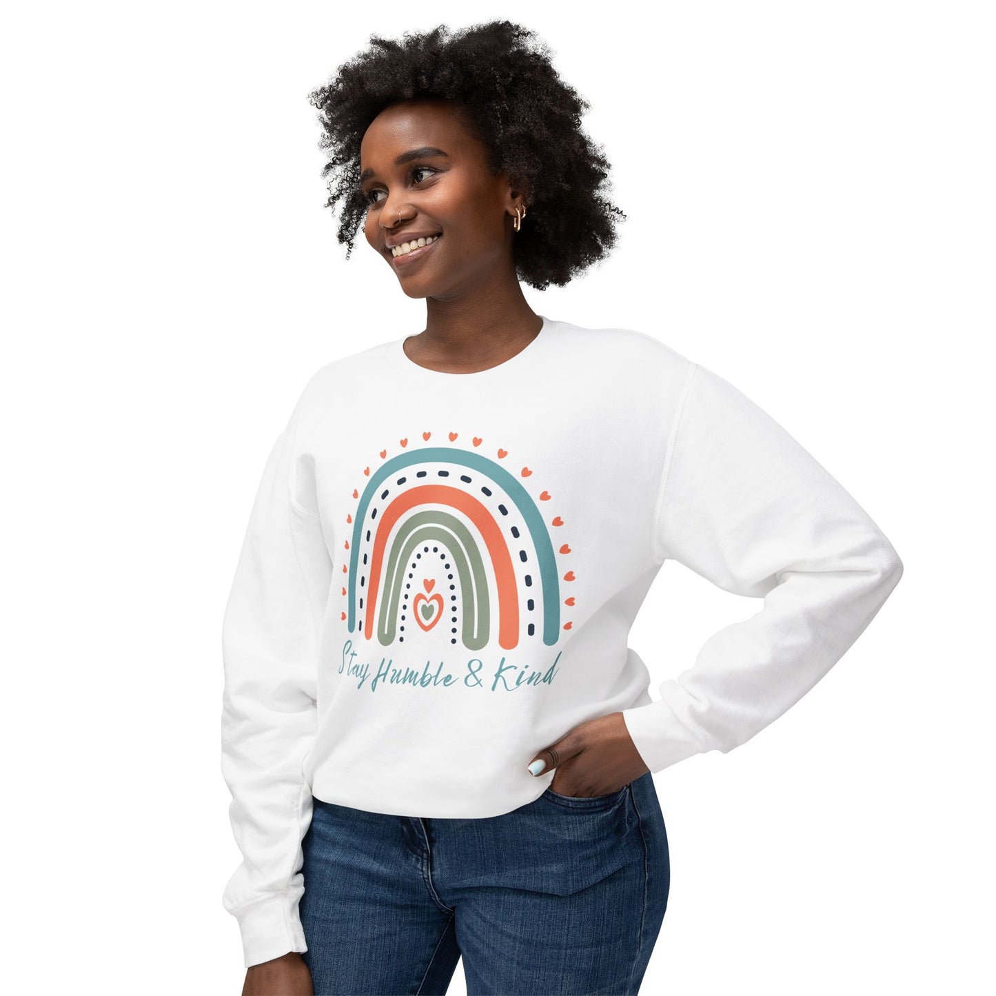 COMFORT COLORS -  Crewneck Sweatshirt - 'Stay Humble & Kind' Pastel Rainbow