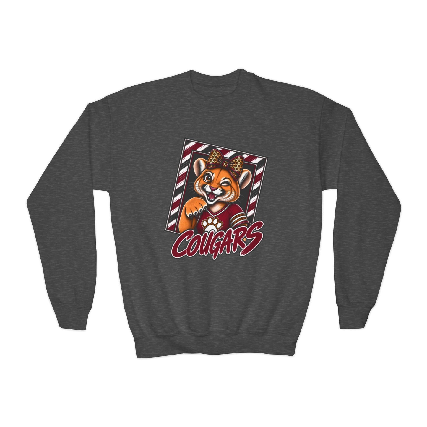 GILDAN - Cougars Youth Crewneck Sweatshirt — Cute Mascot Cougar Kid’s School Spirit Pullover