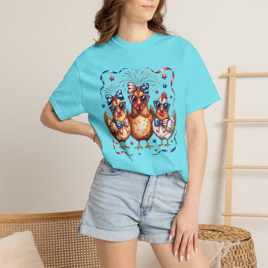 COMFORT COLORS - Patriotic Chickens T-Shirt — 4th of July Farm Animal Graphic Tee