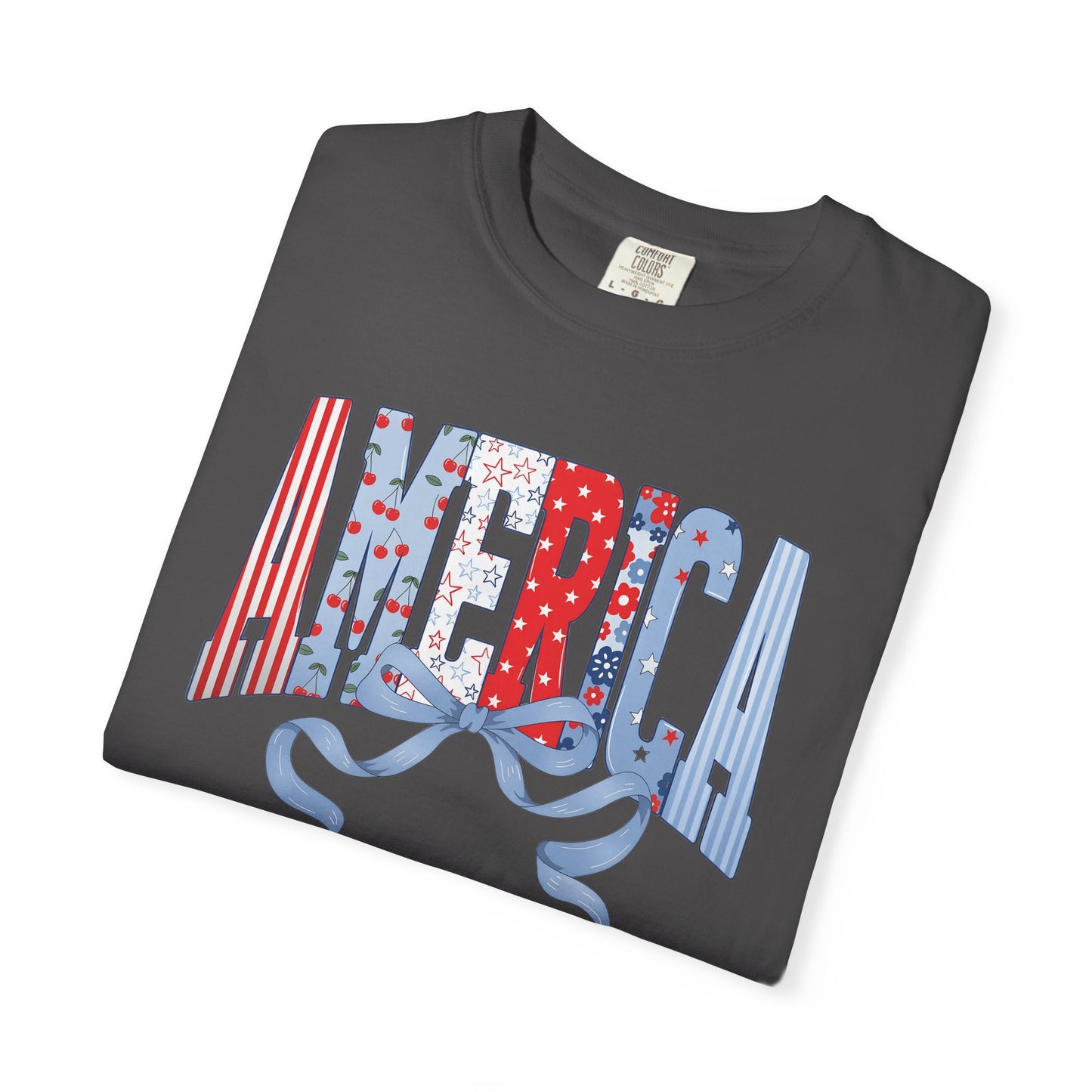 COMFORT COLORS  - America Graphic T-Shirt – Patriotic Red White Blue Tee with Ribbon