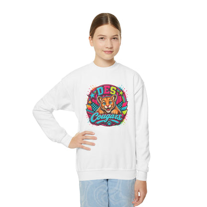 GILDAN - Youth Crewneck Sweatshirt — Vibrant 'DES Cougars' Mascot Graphic