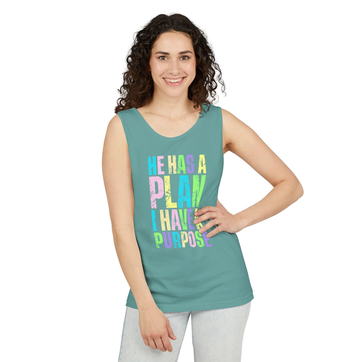 COMFORT COLORS - Inspirational Tank Top — "He Has a Plan, I Have a Purpose" Motivational Graphic Tank