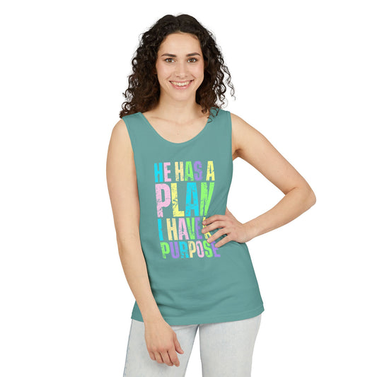 COMFORT COLORS - Inspirational Tank Top — "He Has a Plan, I Have a Purpose" Motivational Graphic Tank