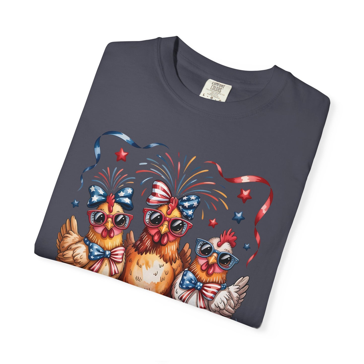 COMFORT COLORS - Patriotic Chickens T-Shirt — 4th of July Farm Animal Graphic Tee