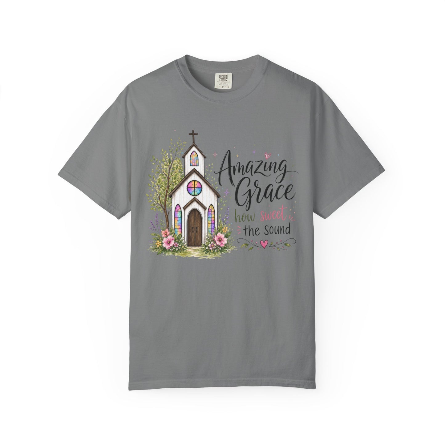COMFORT COLORS - Amazing Grace Church T-Shirt — Floral Christian Faith Tee