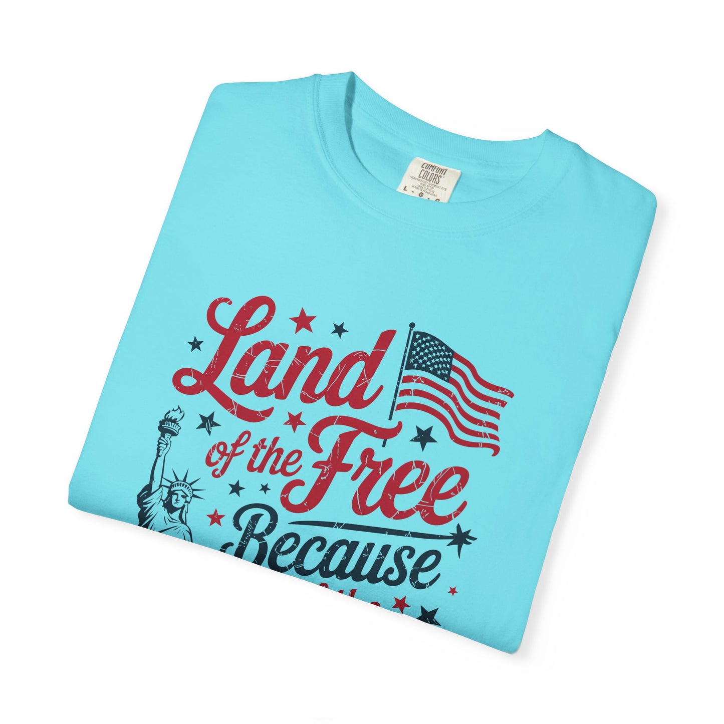 COMFORT COLORS - Land of the Free Because of the Brave T-Shirt — Patriotic Statue of Liberty Graphic Tee