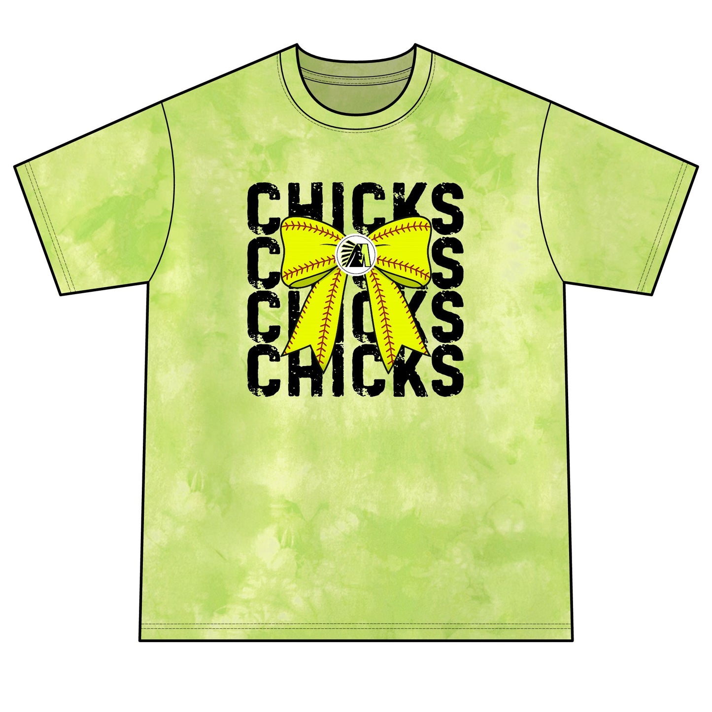 Chicks Tie-Dye Tee — Yellow Bow Graphic Soft Cotton Shirt