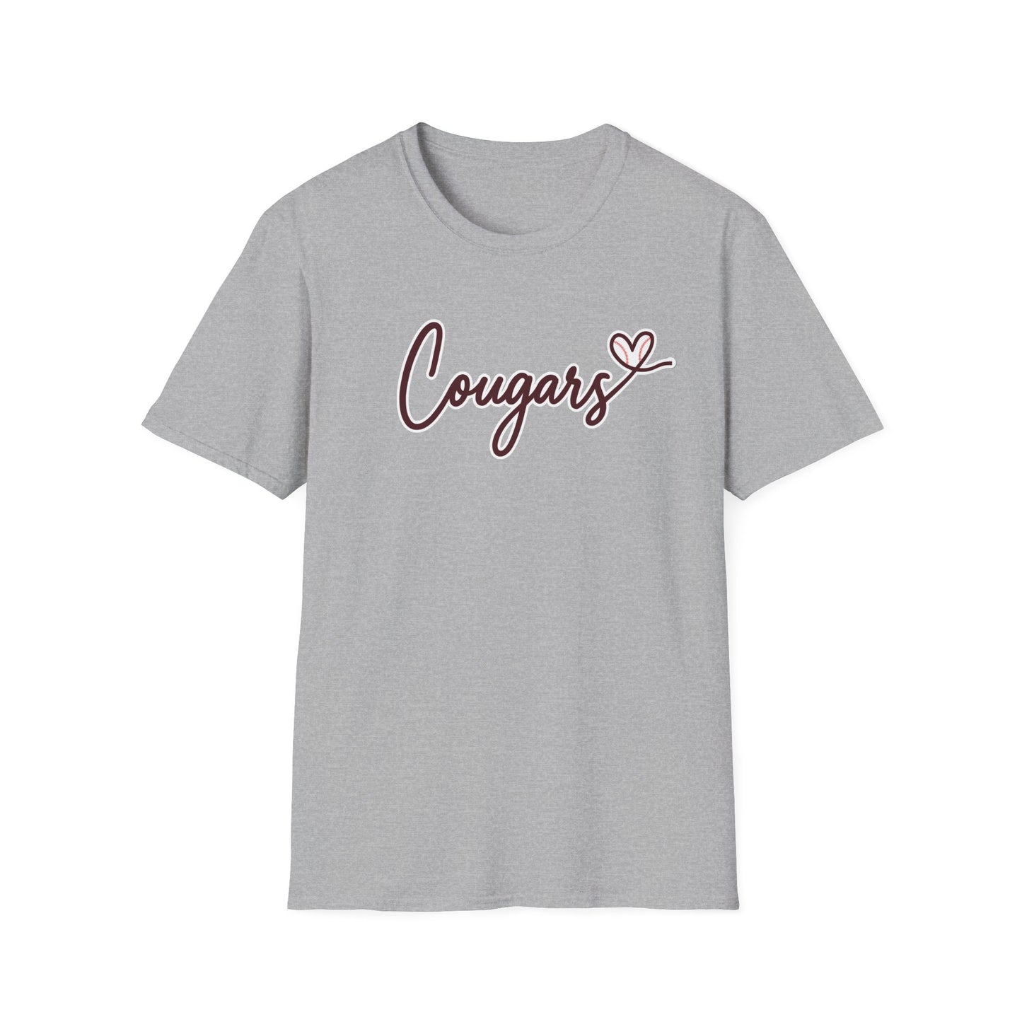 Cougars Script T-Shirt — Retro Pink Heart Team Tee