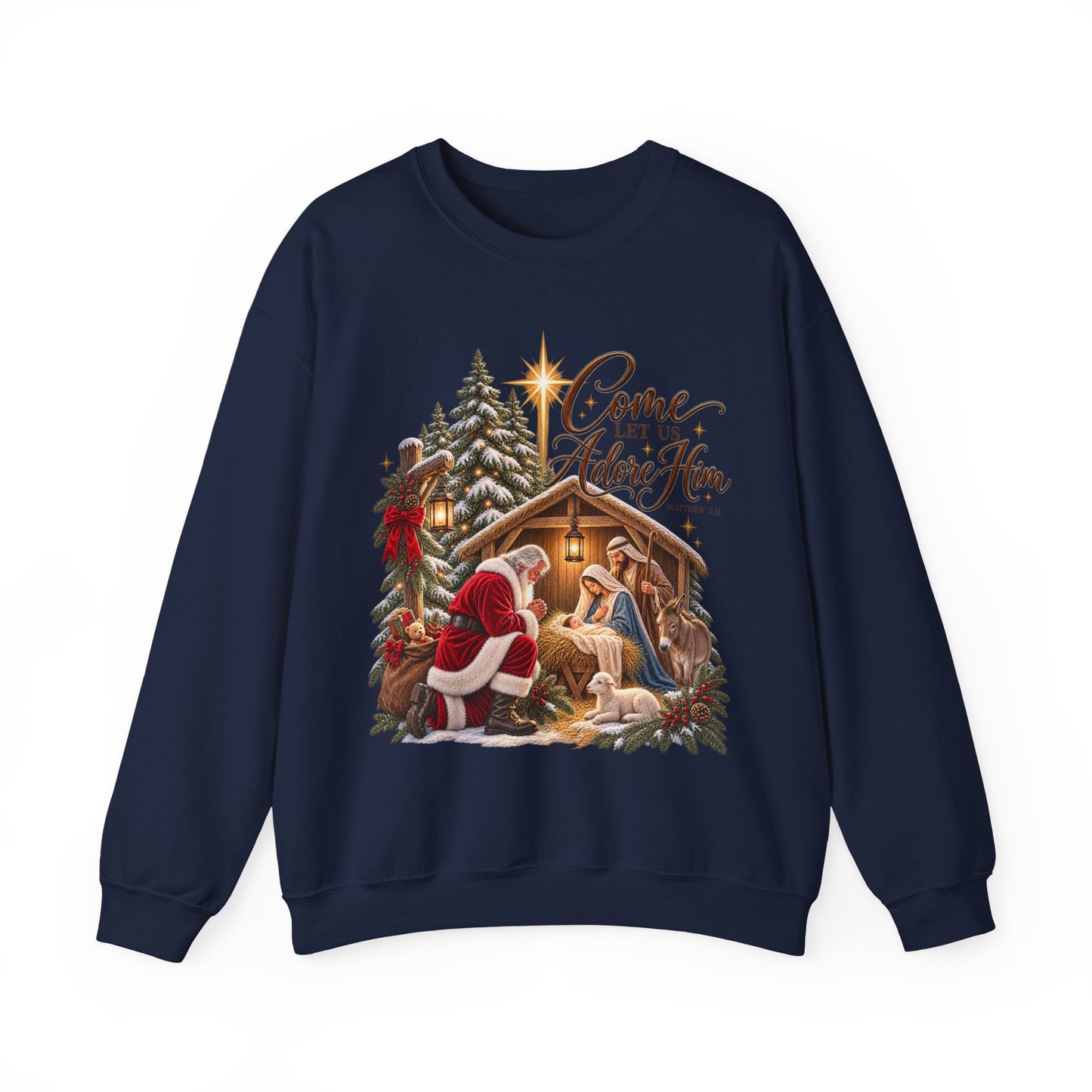 GILDAN - Crewneck Sweatshirt - 'Come Let Us Adore Him' Nativity Christmas Sweatshirt