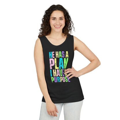 COMFORT COLORS - Inspirational Tank Top — "He Has a Plan, I Have a Purpose" Motivational Graphic Tank