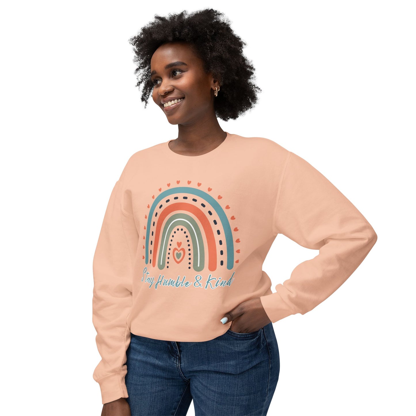 COMFORT COLORS -  Crewneck Sweatshirt - 'Stay Humble & Kind' Pastel Rainbow