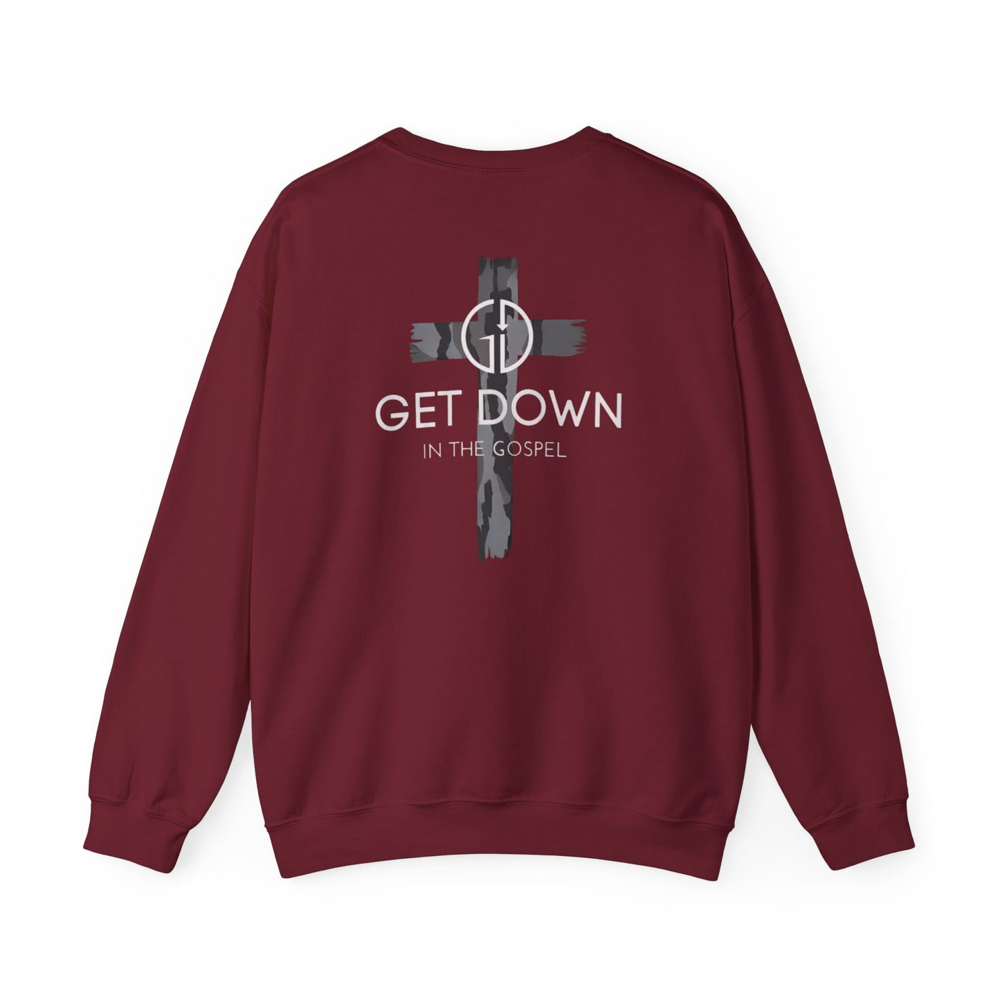 GILDAN - GET DOWN IN THE GOSPEL ADULT SWEATSHIRT GRAY CAMO CROSS