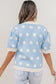 Rose Red Polka Dot Puff Short Sleeve Sweater Top