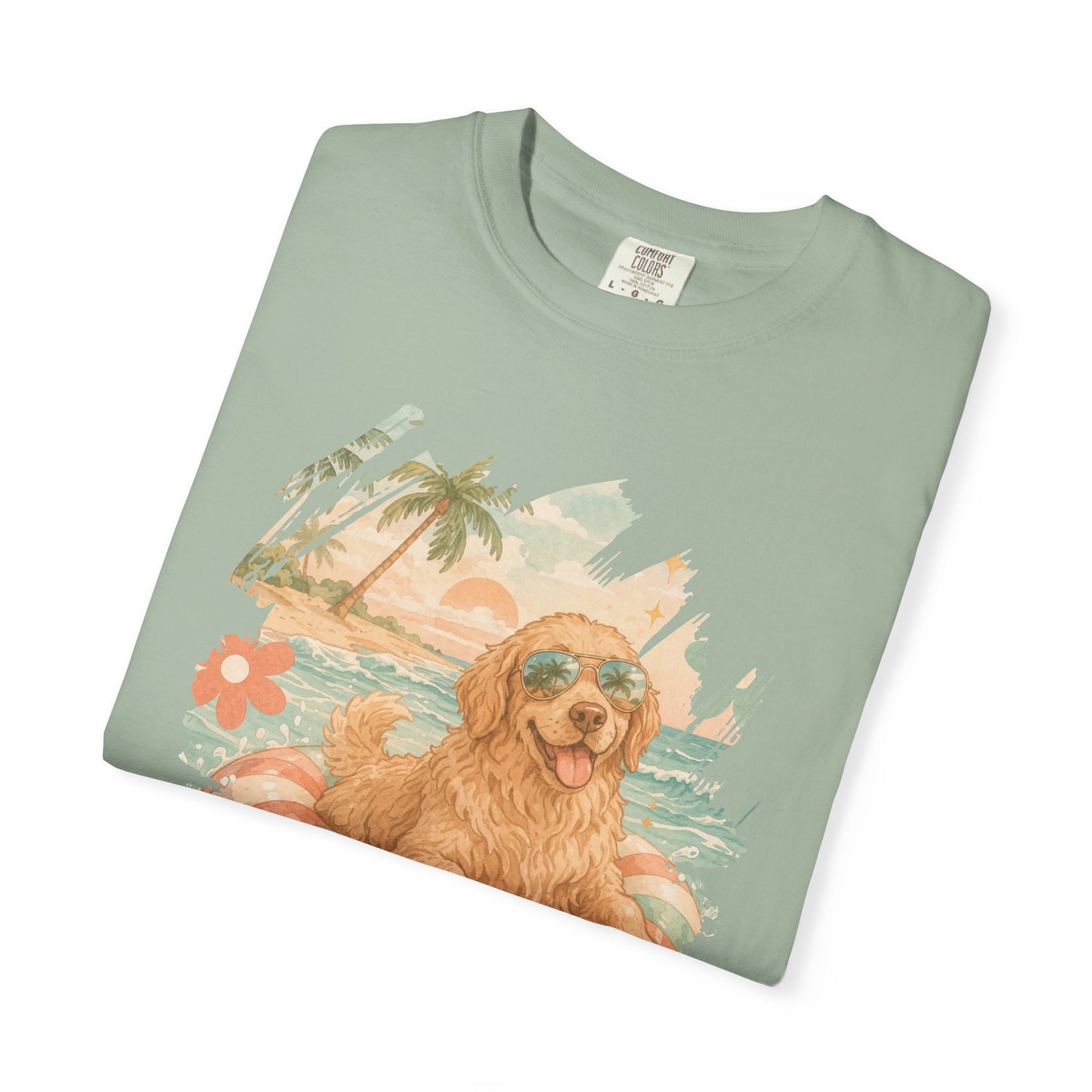 COMFORT COLORS - Dog Days of Summer T-Shirt — Retro Golden Retriever Beach Tee