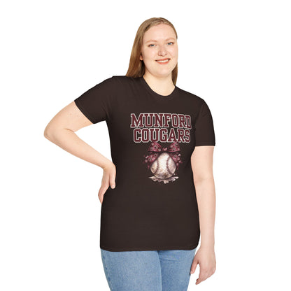 Munford Cougars Softball Tee — Baseball with Bow Team Shirt