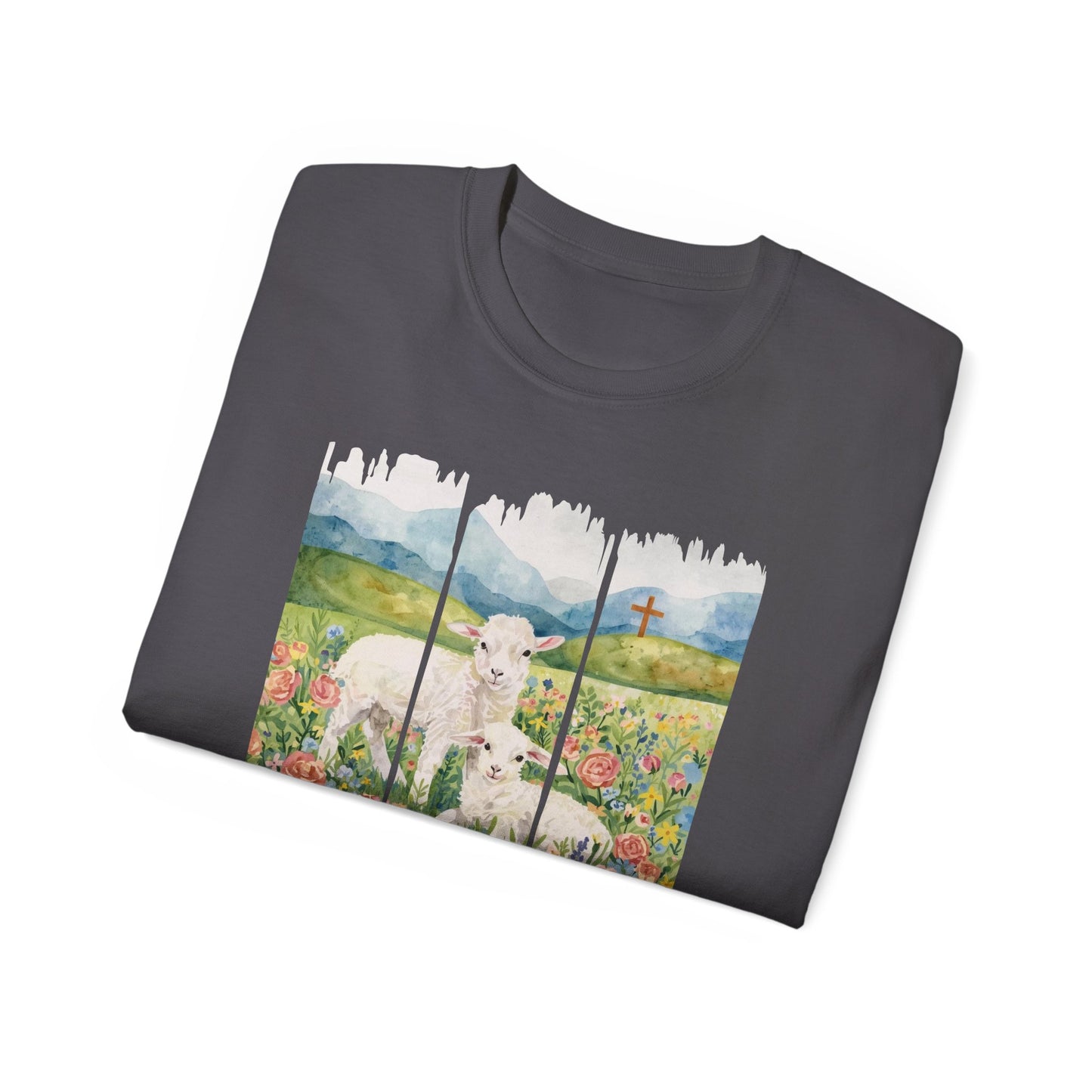 GILDAN - Lamb In Wildflowers Tee – "The Lord Is My Shepherd" Cotton T-Shirt