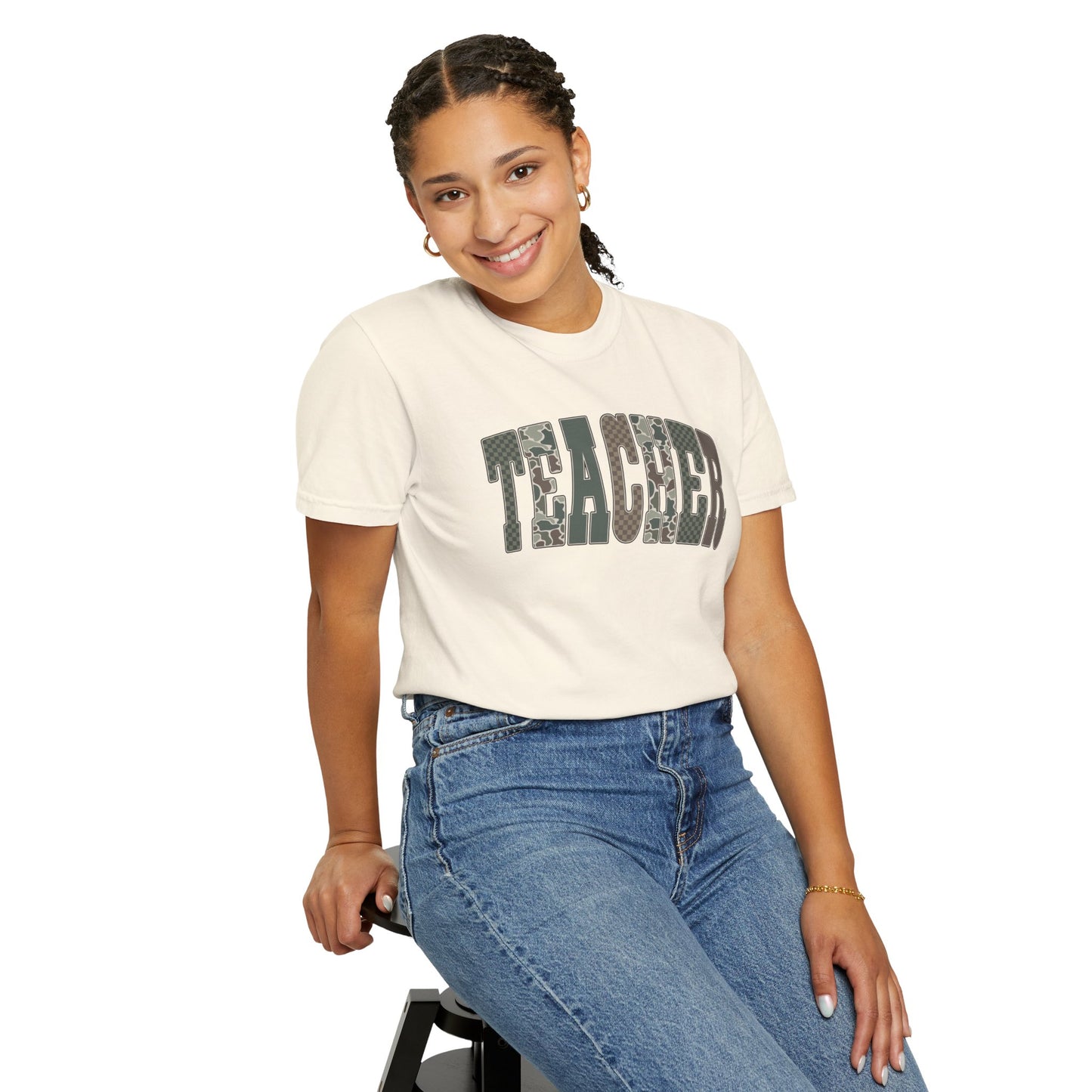 COMFORT COLORS - Teacher Graphic T-Shirt — Floral Pattern "TEACHER" Tee