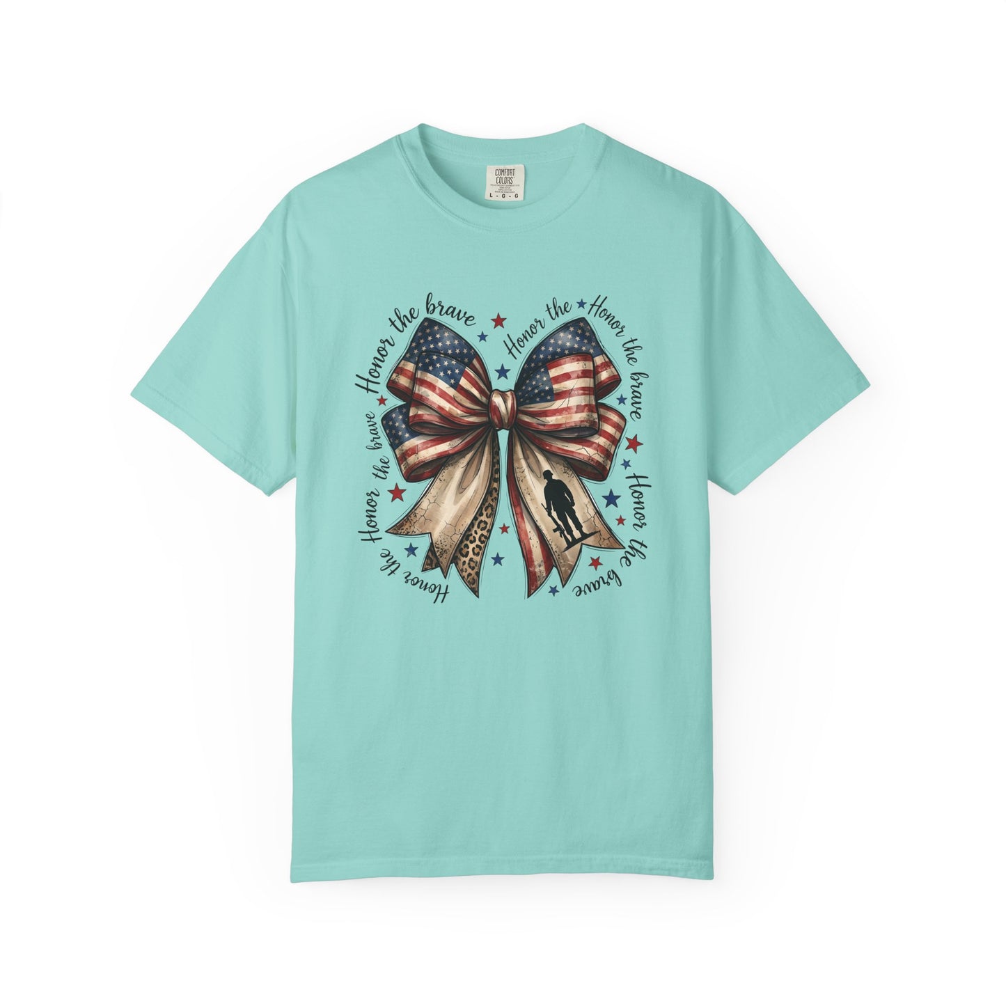 COMFORT COLORS - Patriotic American Flag Bow T-Shirt — "Home of the Brave" Fourth of July Tee