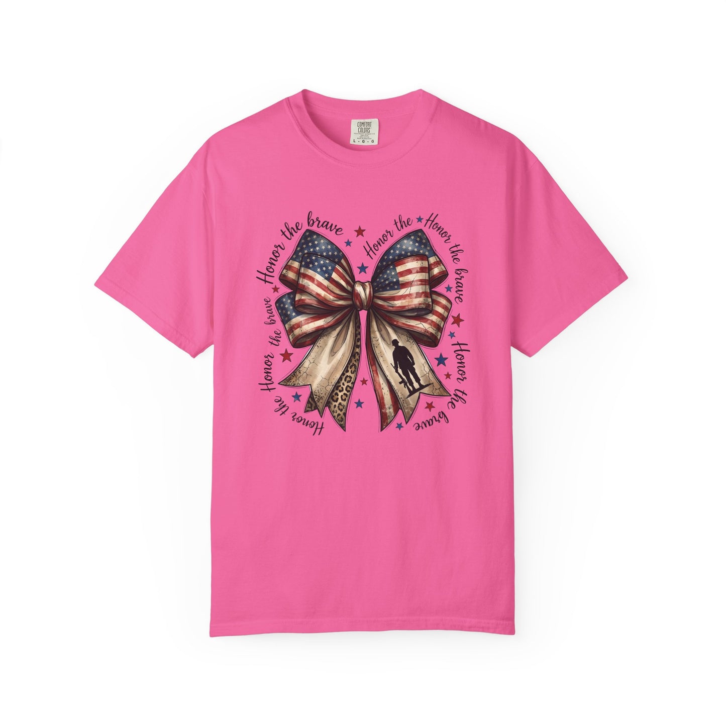 COMFORT COLORS - Patriotic American Flag Bow T-Shirt — "Home of the Brave" Fourth of July Tee
