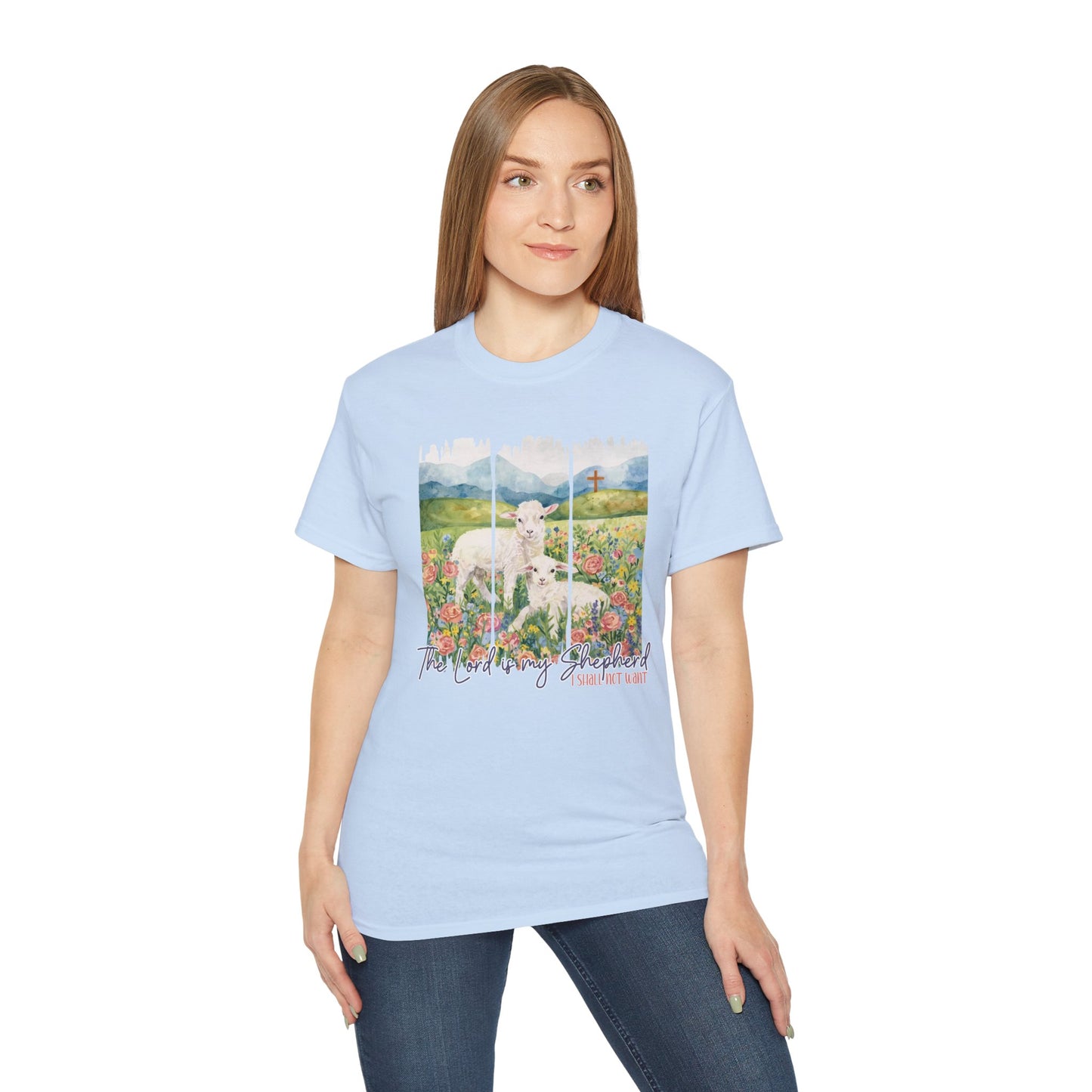 GILDAN - Lamb In Wildflowers Tee – "The Lord Is My Shepherd" Cotton T-Shirt