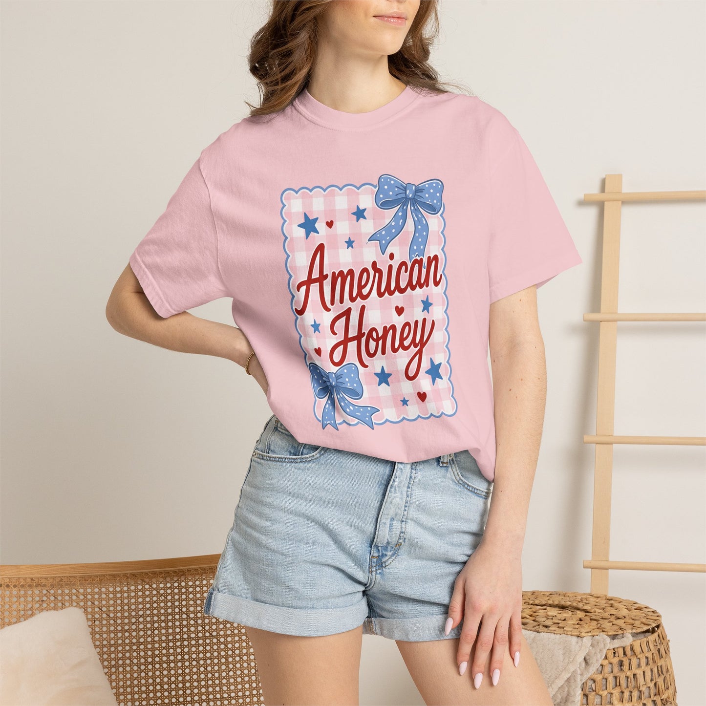 COMFORT COLORS - American Honey Graphic T-Shirt — Retro Patriotic Stars & Bows