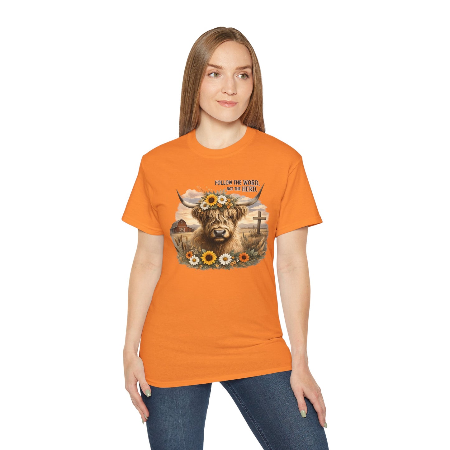 Cow Floral Tee — "Follow the Word, Not the Herd" Graphic T-Shirt