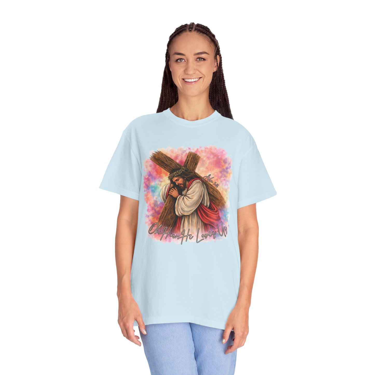 COMFORT COLORS - Christian Jesus Carrying Cross T-Shirt — Faith Inspirational Graphic Tee