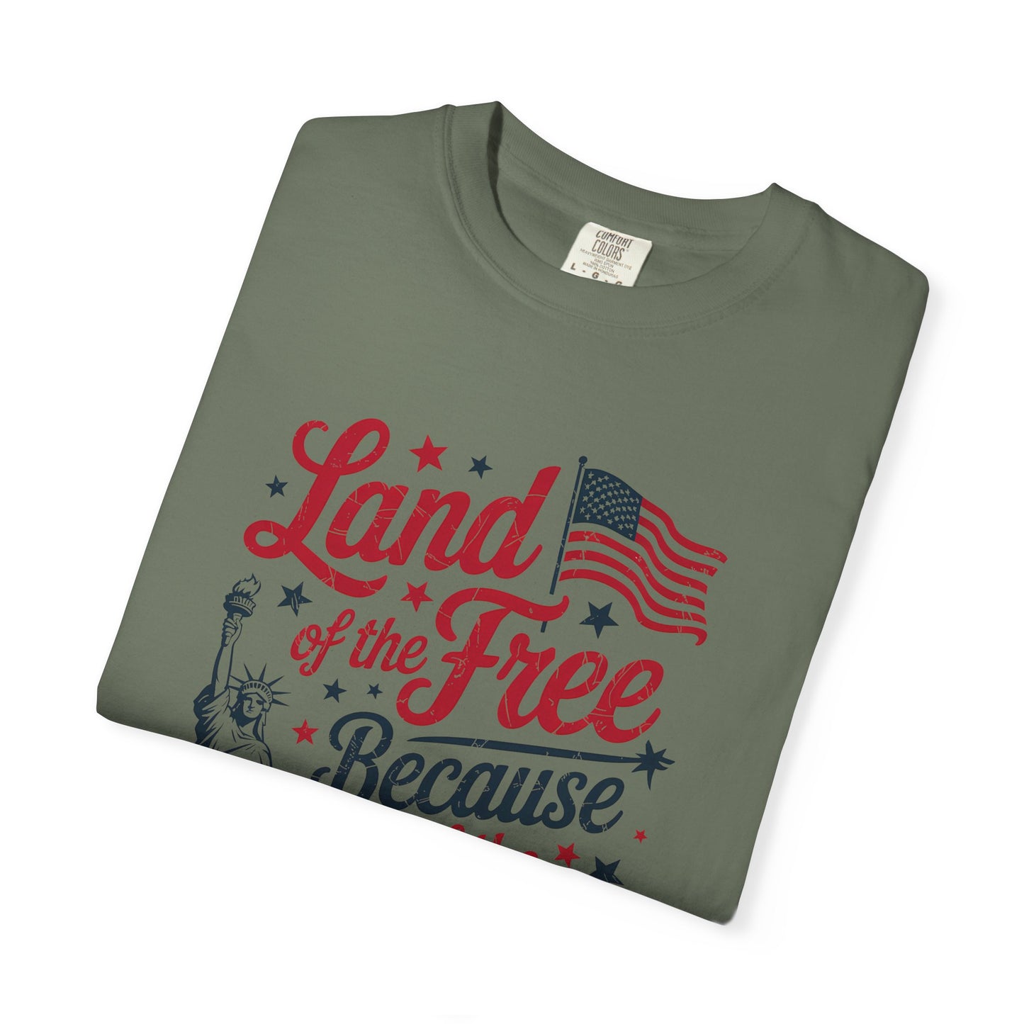 COMFORT COLORS - Land of the Free Because of the Brave T-Shirt — Patriotic Statue of Liberty Graphic Tee