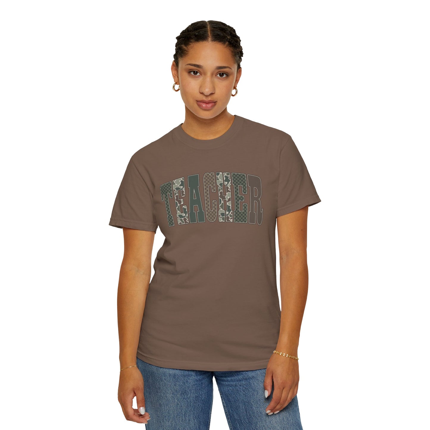 COMFORT COLORS - Teacher Graphic T-Shirt — Floral Pattern "TEACHER" Tee
