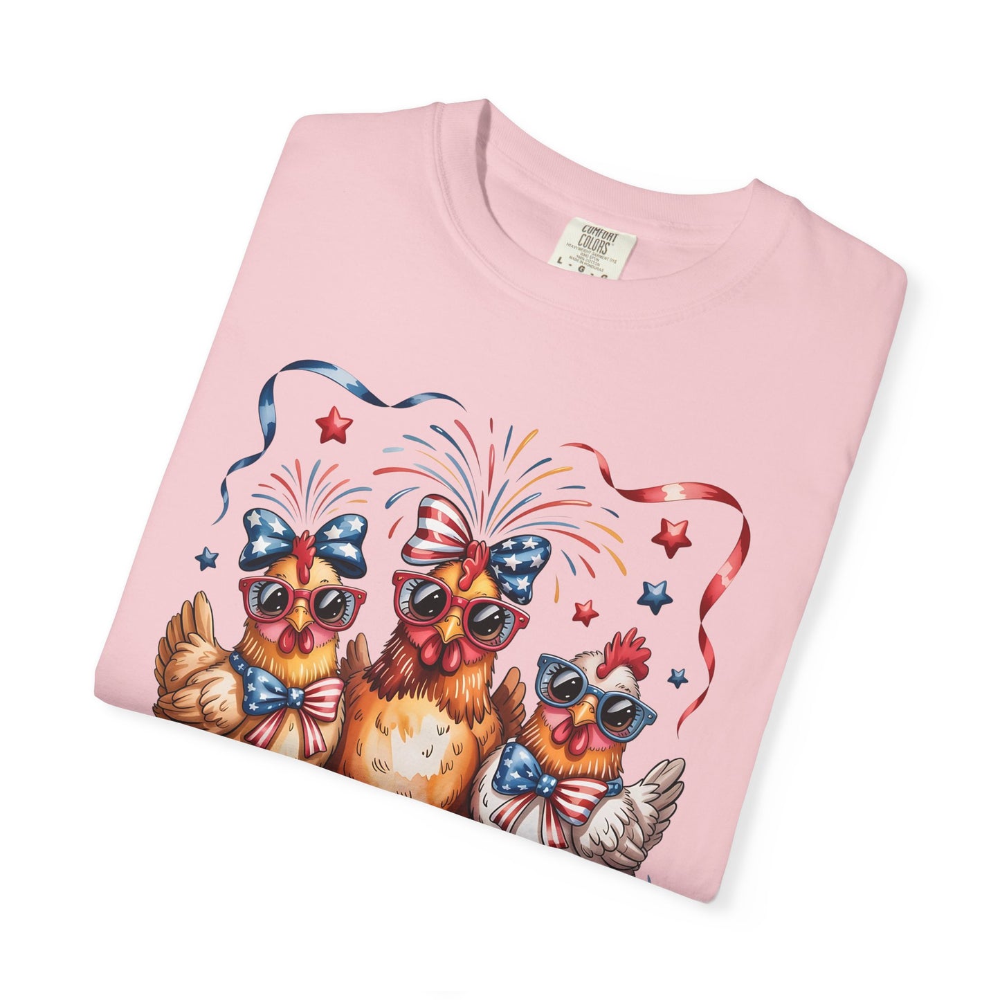 COMFORT COLORS - Patriotic Chickens T-Shirt — 4th of July Farm Animal Graphic Tee