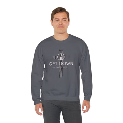 GET DOWN IN THE GOSPEL ADULT SWEATSHIRT GRAY CAMO CROSS