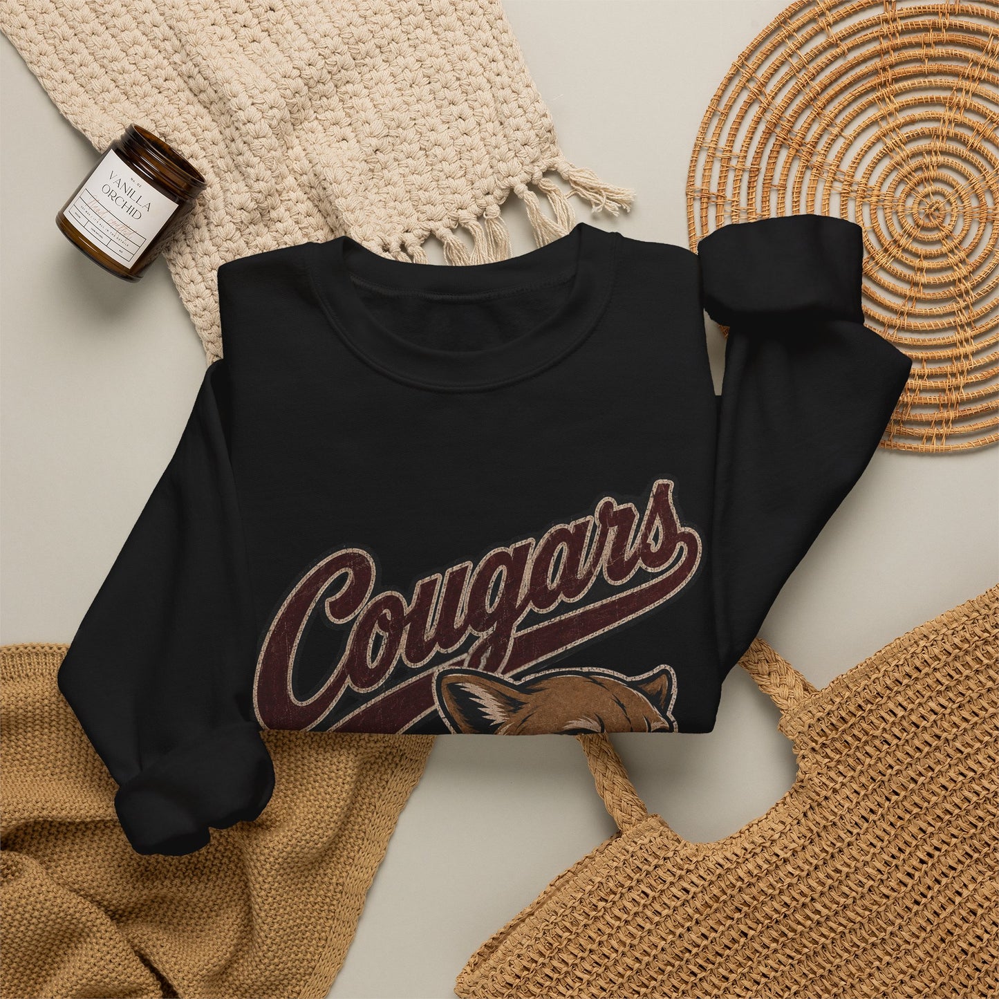 GILDAN - Cougars Mascot Crewneck Sweatshirt — Vintage Athletic Cougar Design
