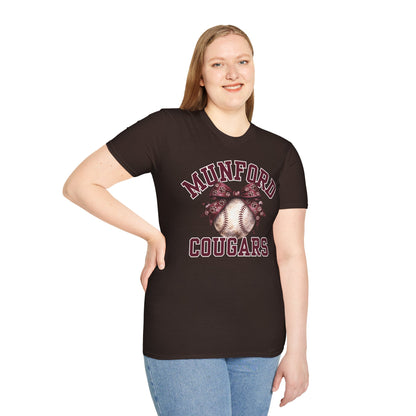 Munford Cougars Softball T-Shirt — Baseball with Bow Team Tee