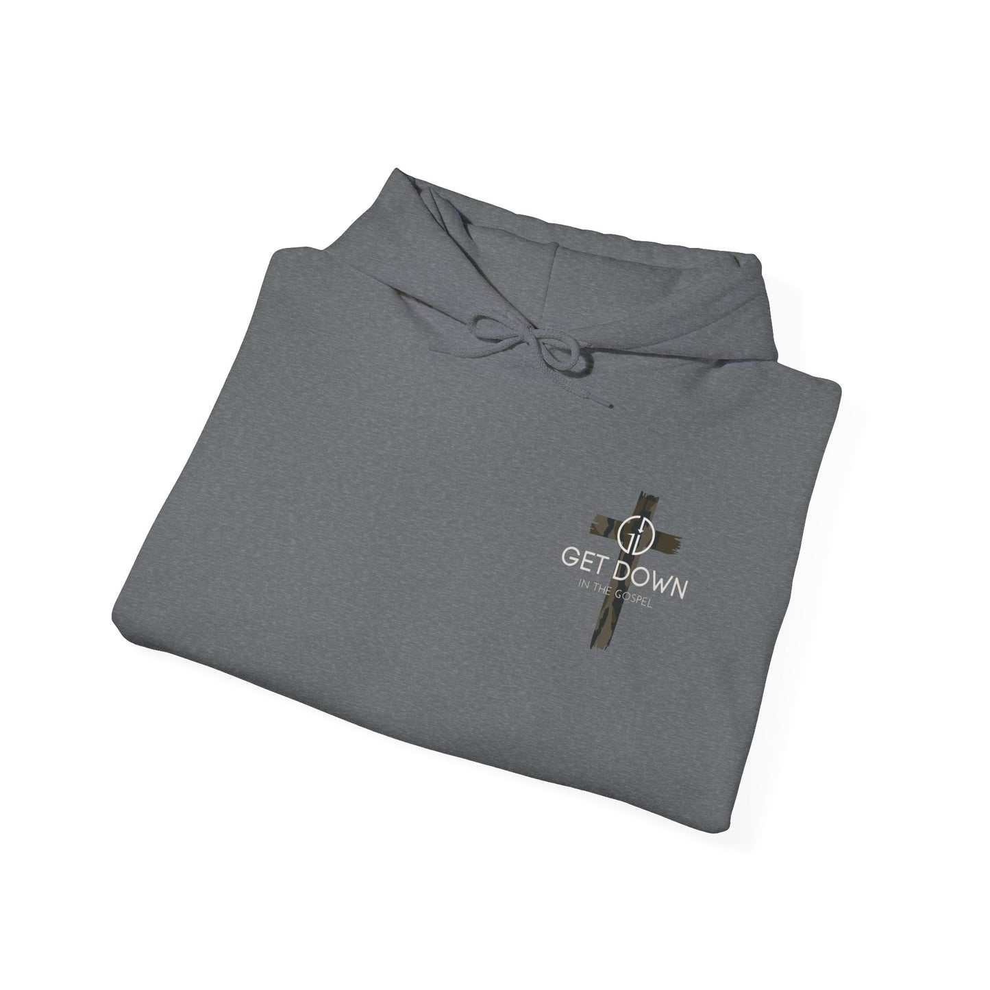 GET DOWN IN THE GOSPEL ADULT HOODIE GREEN CAMO CROSS