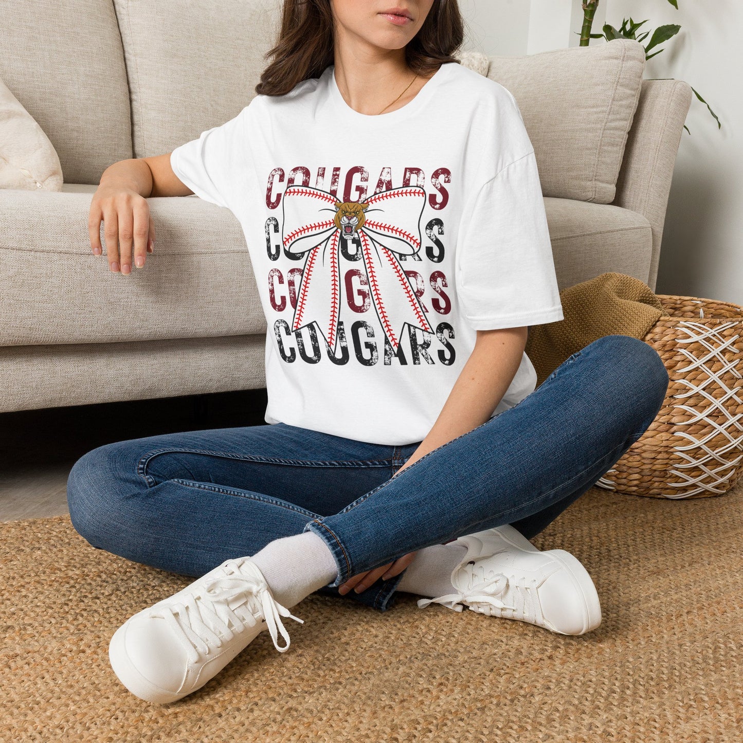 GILDAN - Cougars Bow Baseball T-Shirt — Cheer Team Spirit Tee