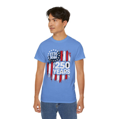 GILDAN - 250 Years American Flag T-Shirt — 1776–2026 Patriotic Independence Day Tee