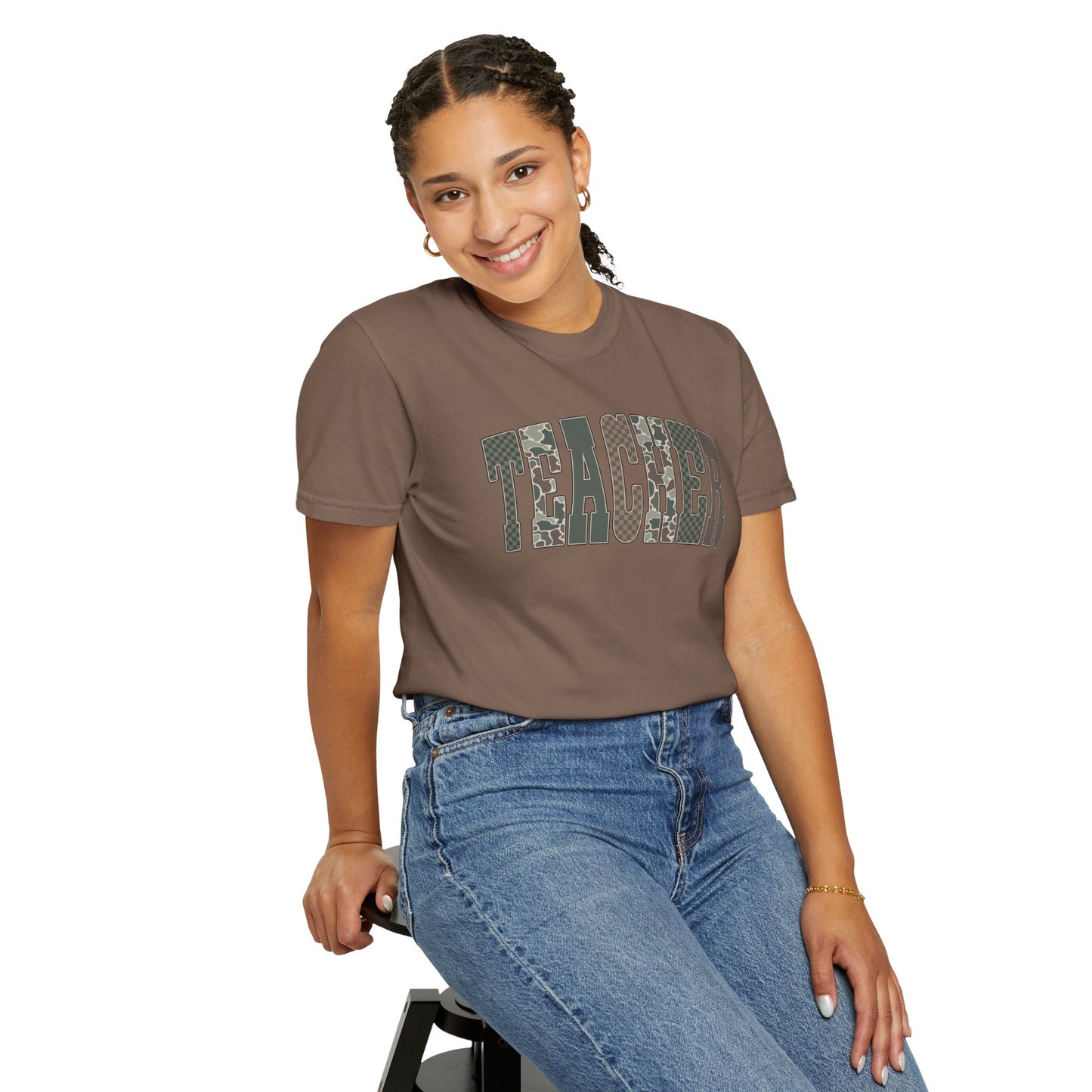 COMFORT COLORS - Teacher Graphic T-Shirt — Floral Pattern "TEACHER" Tee