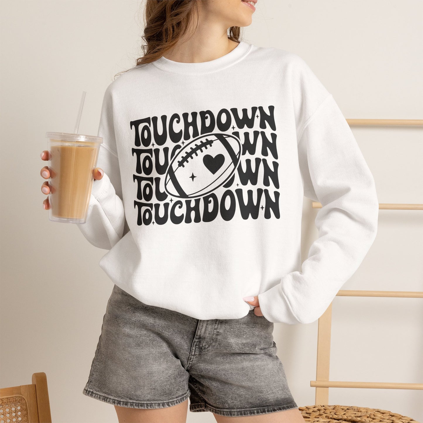 GILDAN -Touchdown Football Sweatshirt — Retro 'TOUCHDOWN' Graphic Crewneck