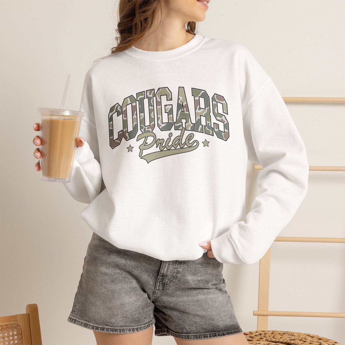 GILDAN - Cougars Pride Crewneck Sweatshirt — Vintage Camo School Spirit Pullover