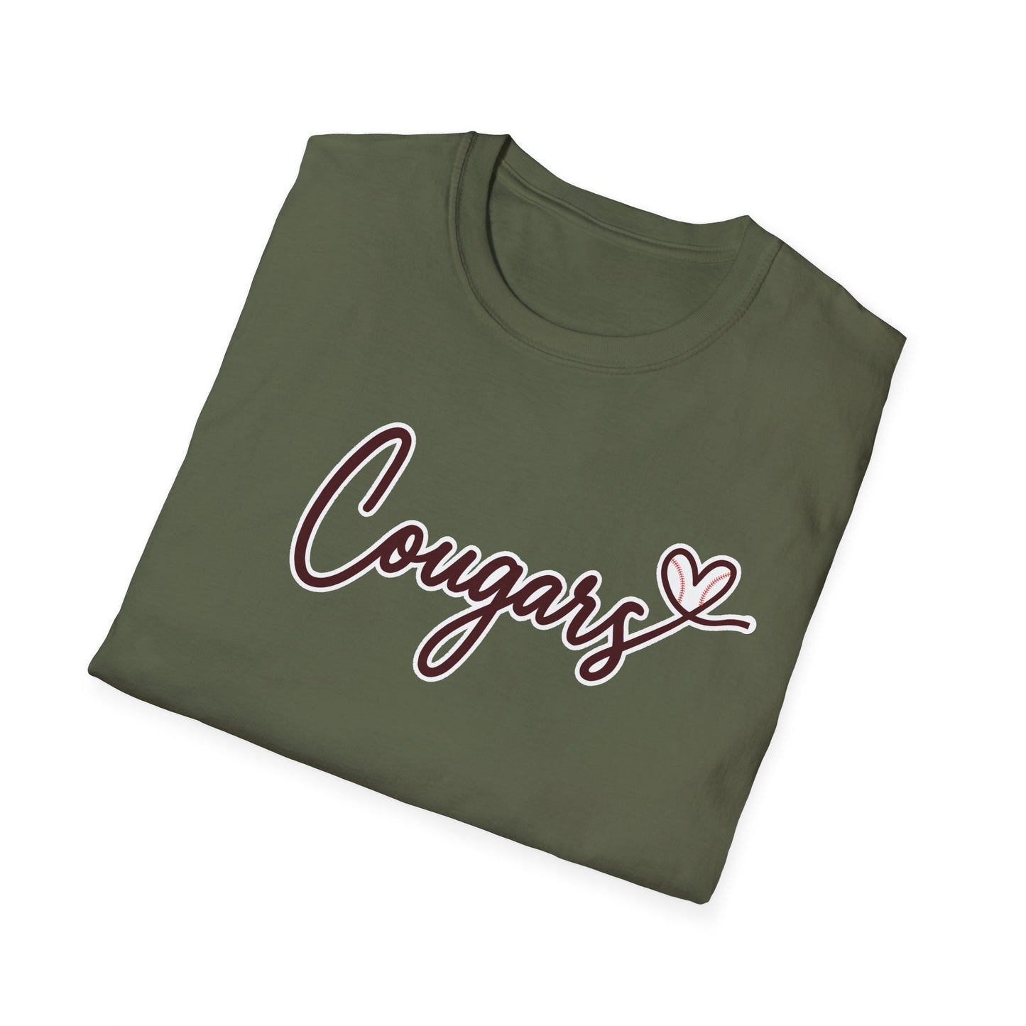 Cougars Script T-Shirt — Retro Pink Heart Team Tee