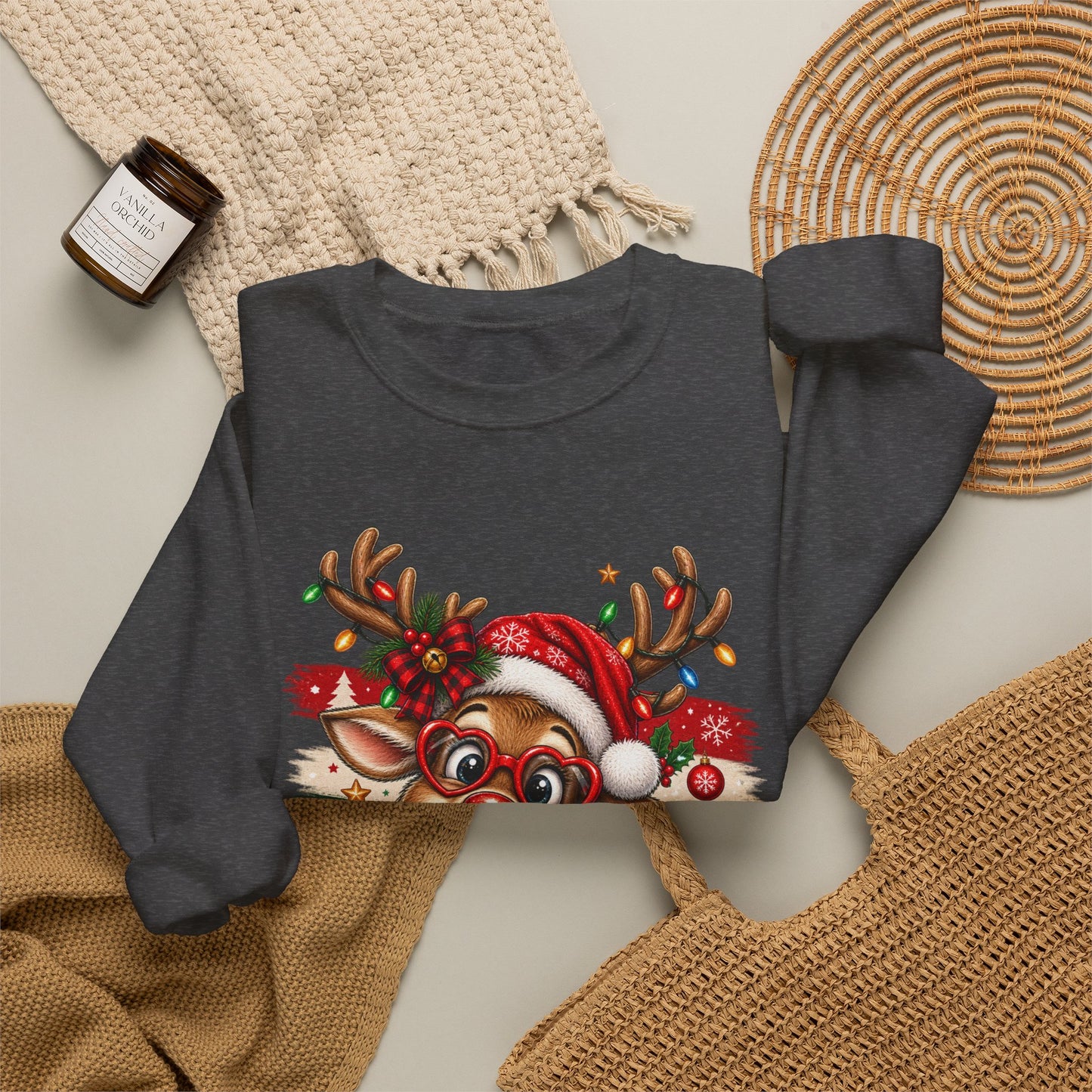 GILDAN - Cute Christmas Reindeer Crewneck Sweatshirt