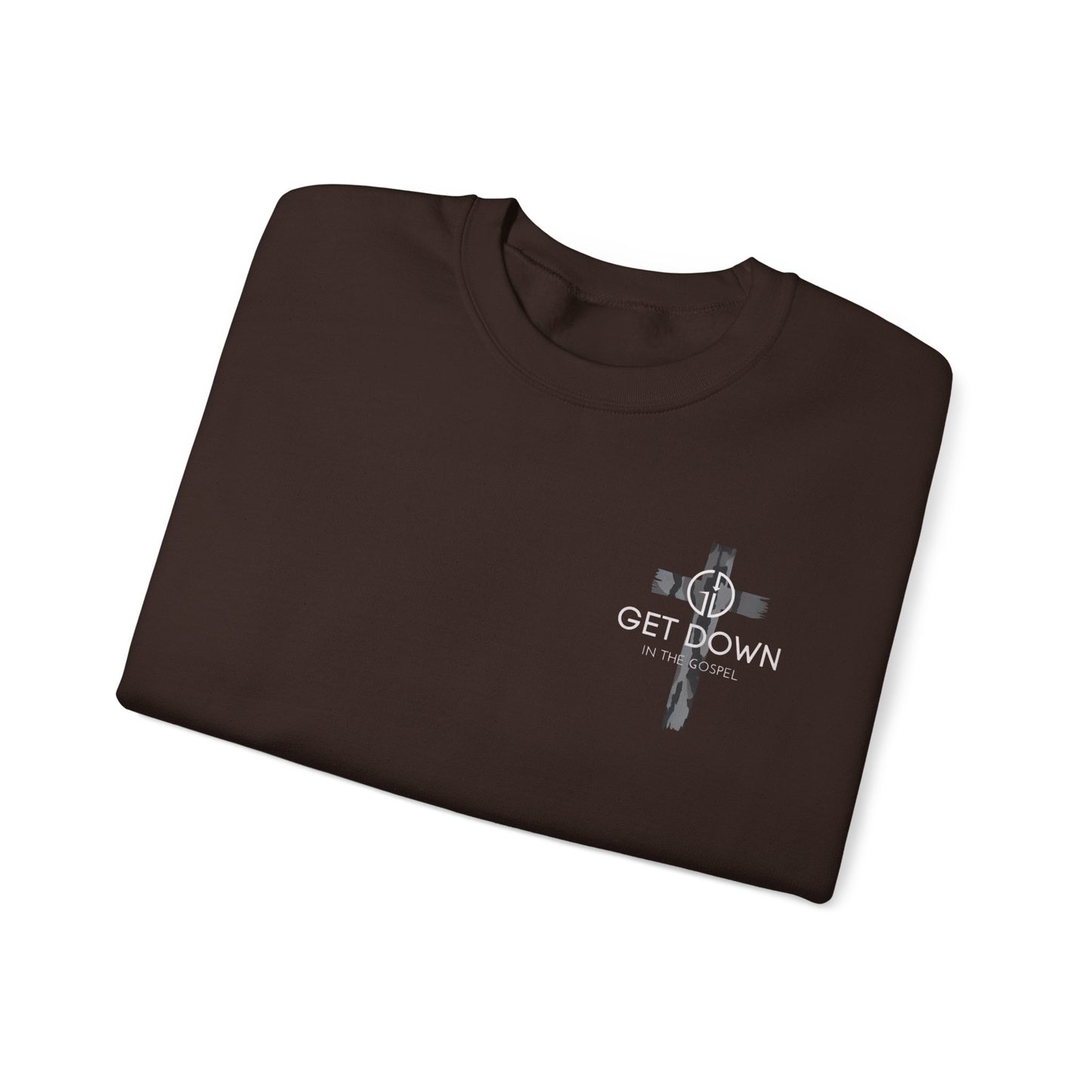 GILDAN - GET DOWN IN THE GOSPEL ADULT SWEATSHIRT GRAY CAMO CROSS