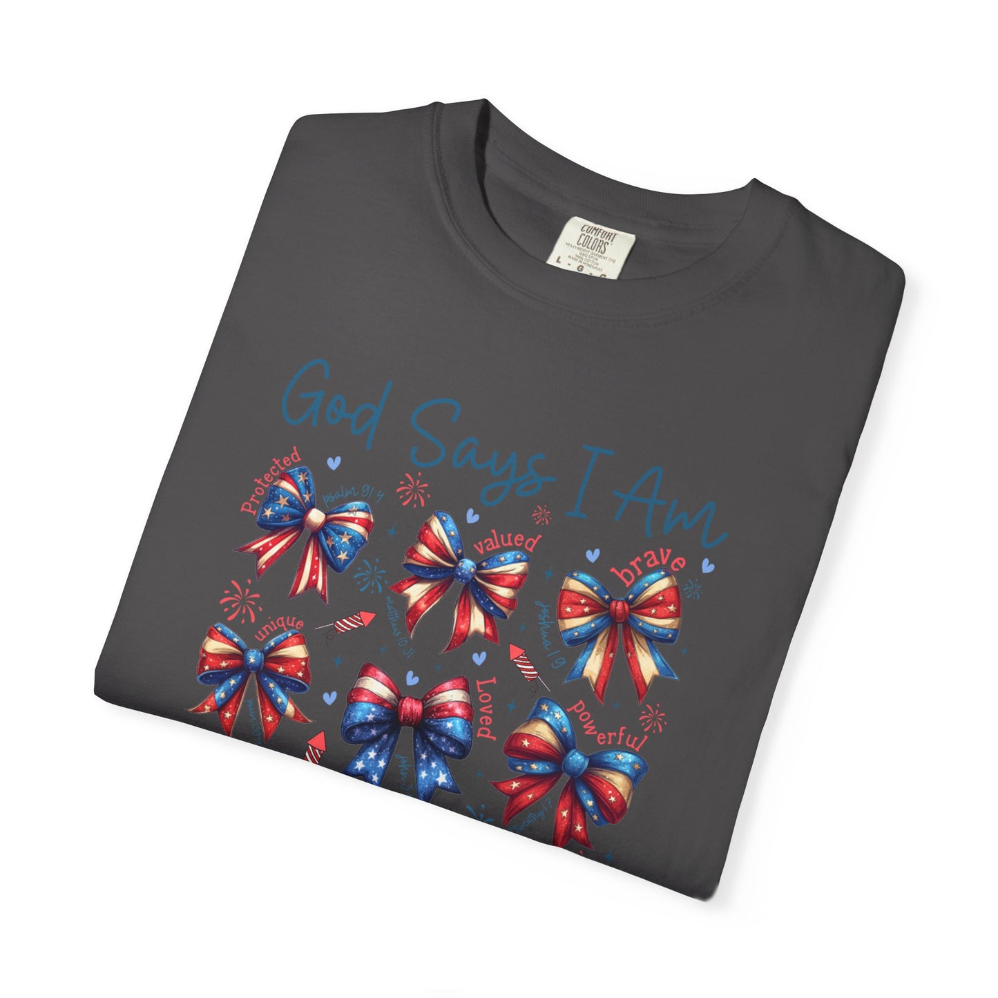 COMFORT COLORS God Says I Am Patriotic Ribbon T-Shirt