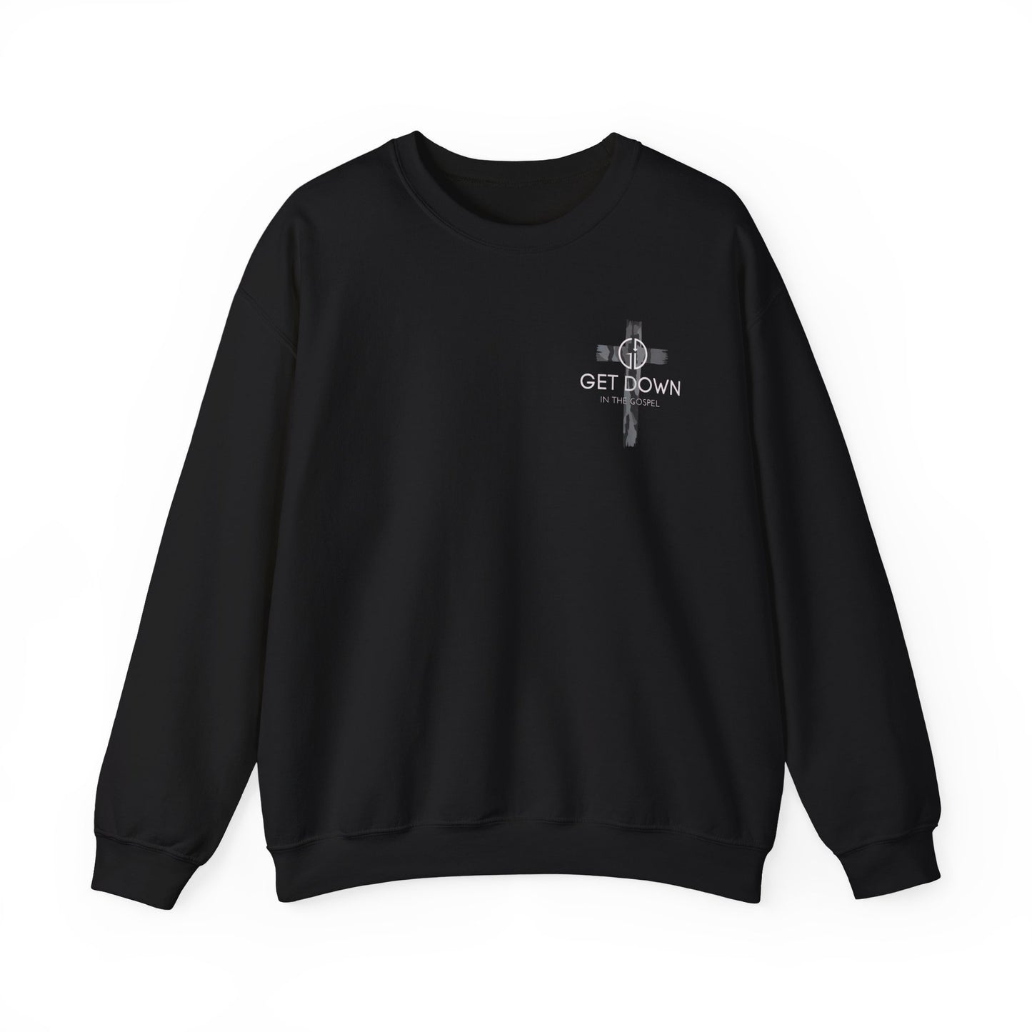 GILDAN - GET DOWN IN THE GOSPEL ADULT SWEATSHIRT GRAY CAMO CROSS