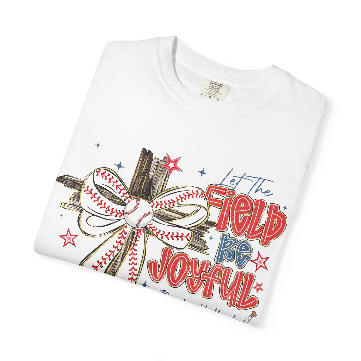 COMFORT COLORS - Baseball Crossbow T-Shirt — "Let the Field Be Joyful" Patriotic Sports Tee