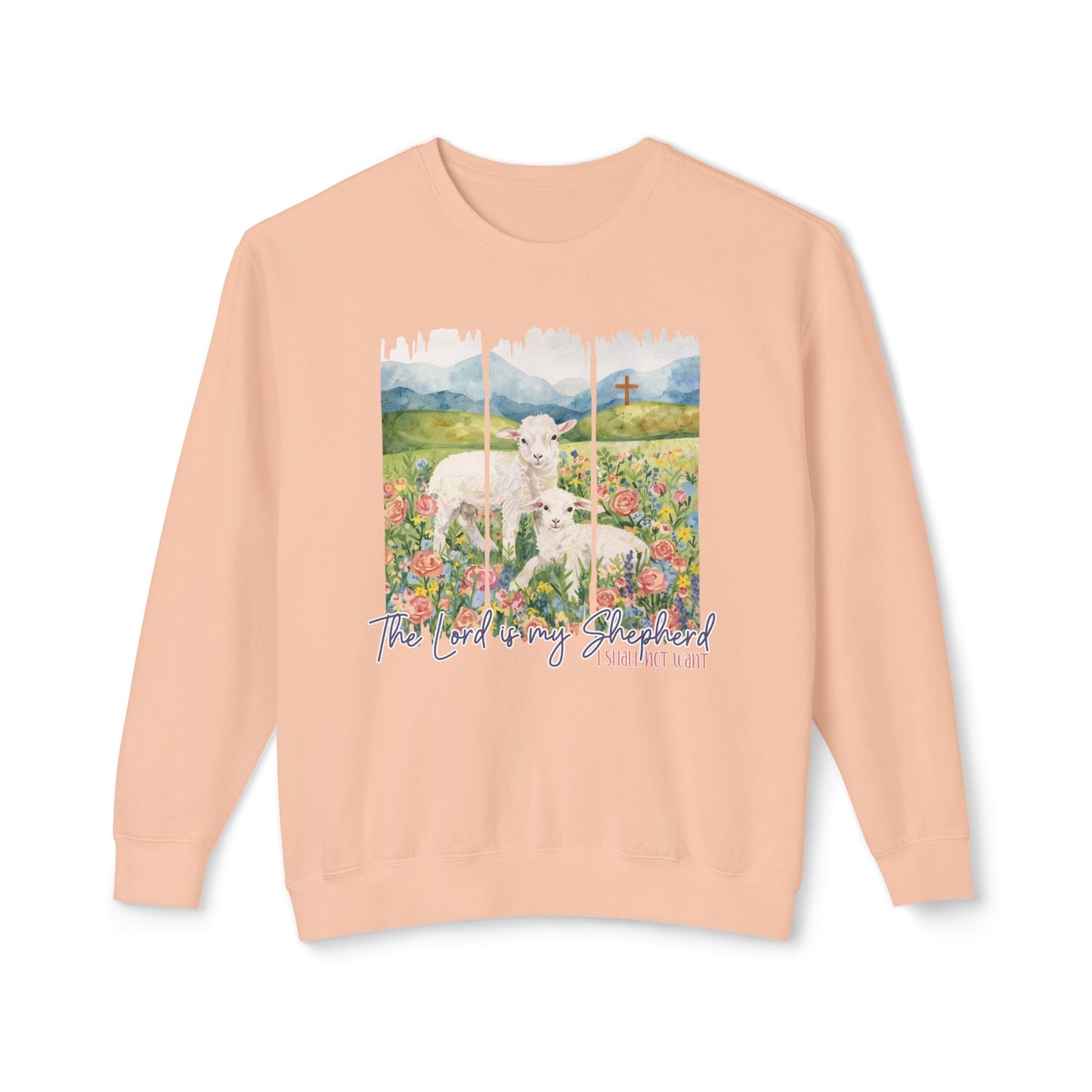 COMFORT COLORS - Shepherd Lamb Crewneck Sweatshirt — "Thou Wilt Keep Him in Perfect Peace" Floral Lamb Design