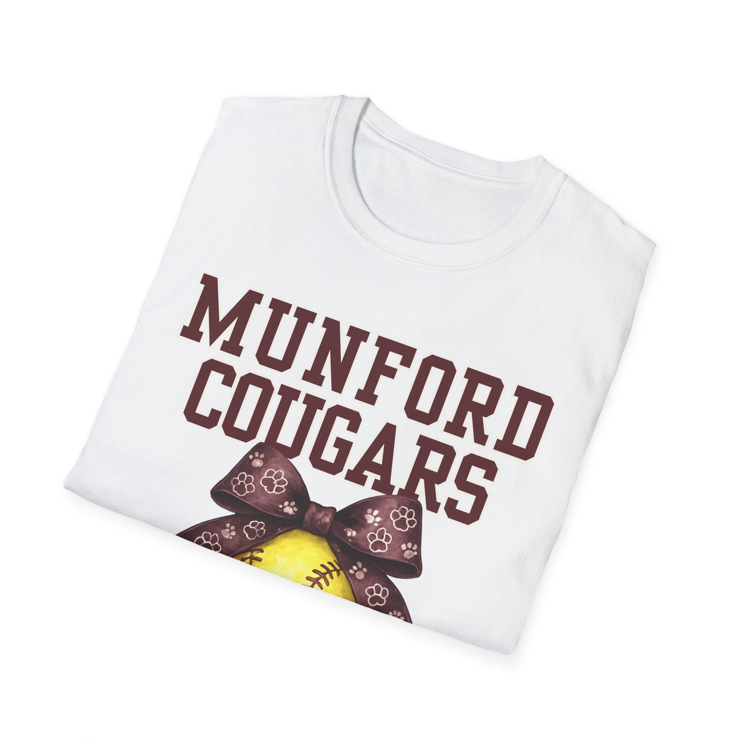 Munford Cougars Softball T-Shirt — Yellow Ball with Bow Team Tee