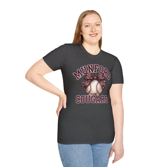 Munford Cougars Softball T-Shirt — Baseball with Bow Team Tee