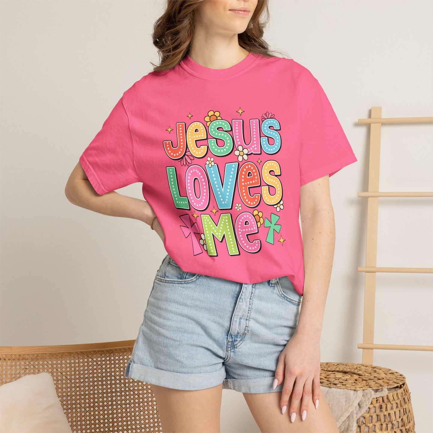COMFORT COLORS - Jesus Loves Me T-Shirt — Colorful Retro Kids/Youth Faith Tee