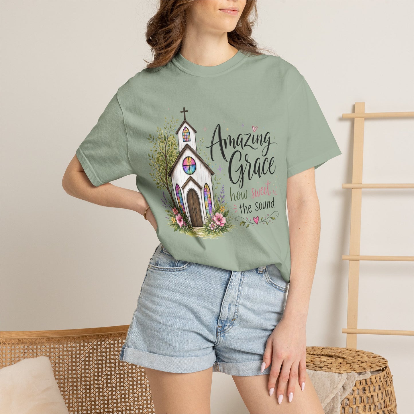 COMFORT COLORS - Amazing Grace Church T-Shirt — Floral Christian Faith Tee